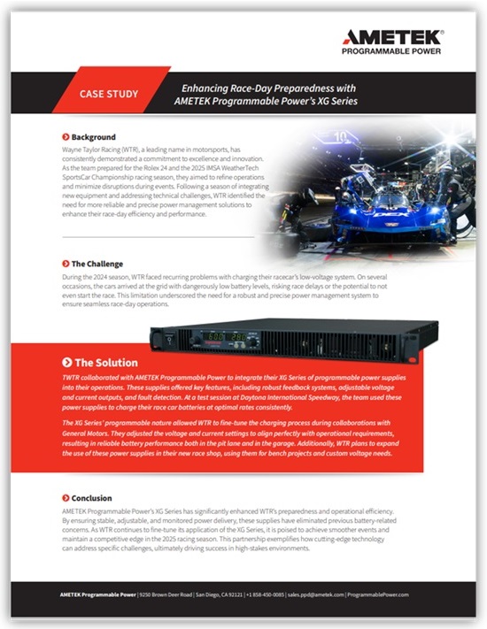 Wayne Taylor Racing Case Study - AMETEK XG Series DC Supplies